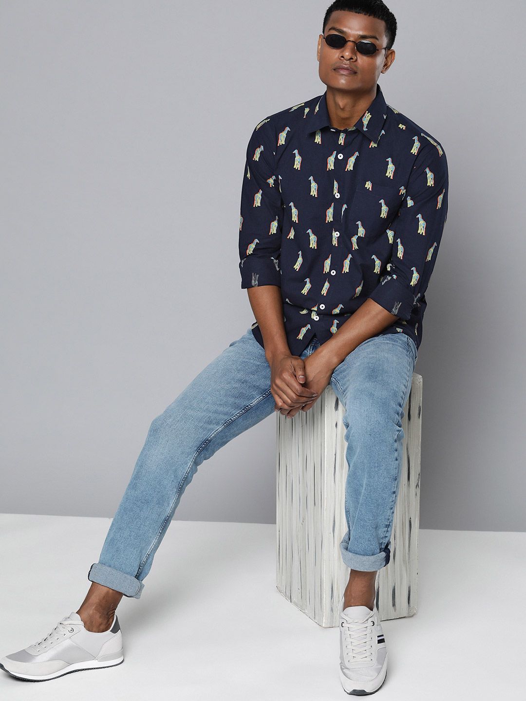 DENNISON Men Navy Blue Regular Fit Printed Casual Shirt