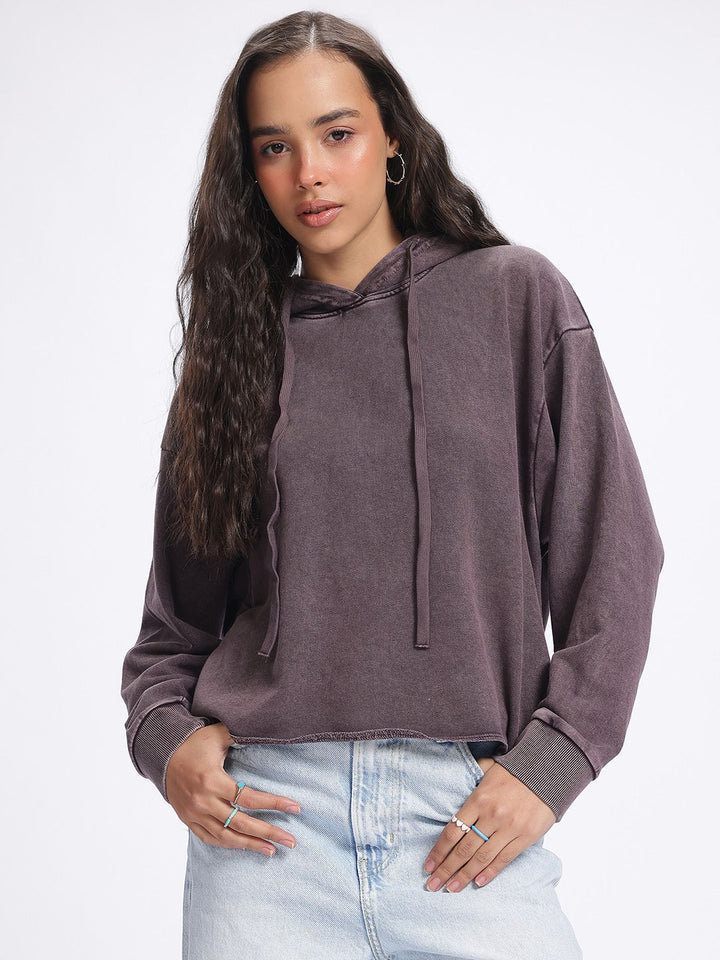 DressBerry Raw Hem Drop-Shoulder Hooded Sweatshirt