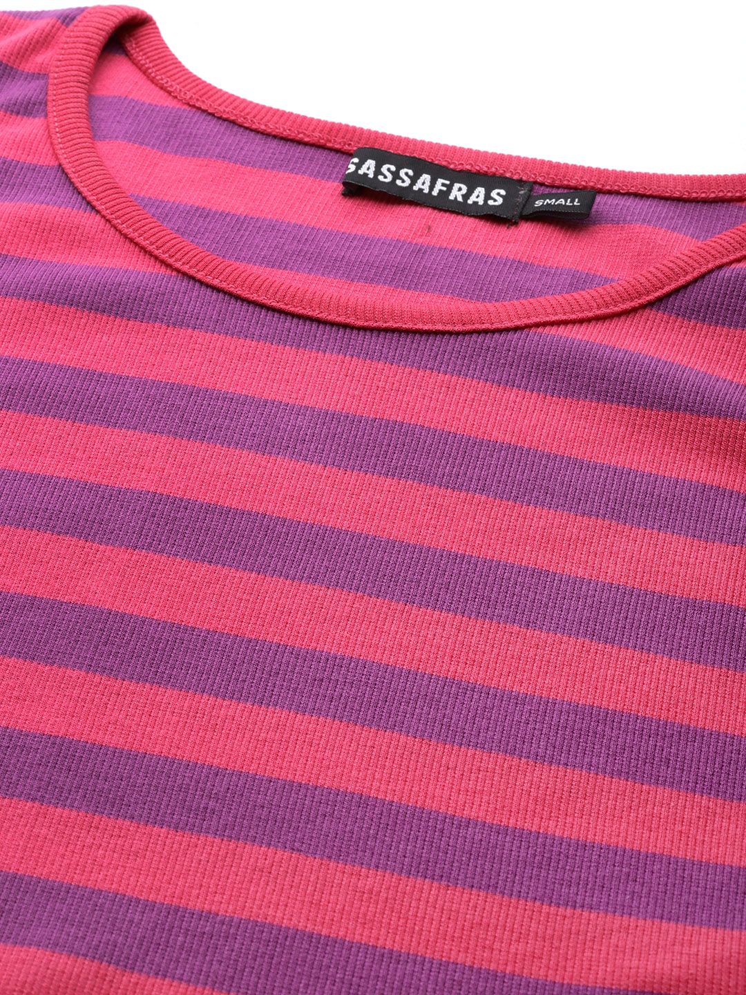 SASSAFRAS Fuchsia & Purple Striped One Sleeved Crop Top