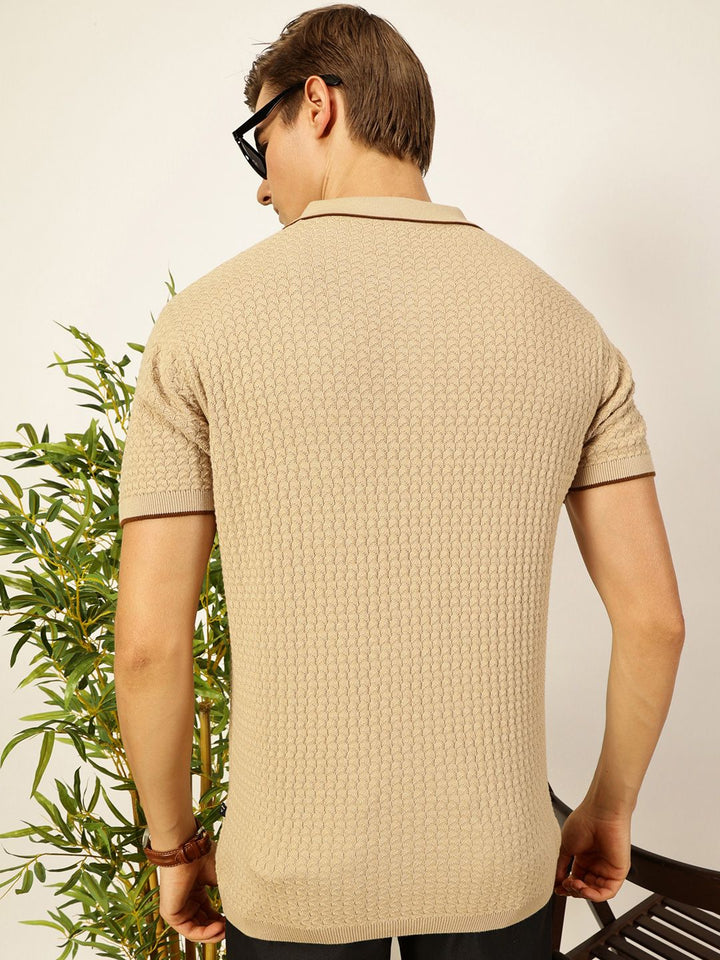 Thomas Scott Men Self Design Regular Fit Knitted Polo T-shirt