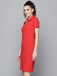 SASSAFRAS Women Red Solid T-shirt Midi Dress