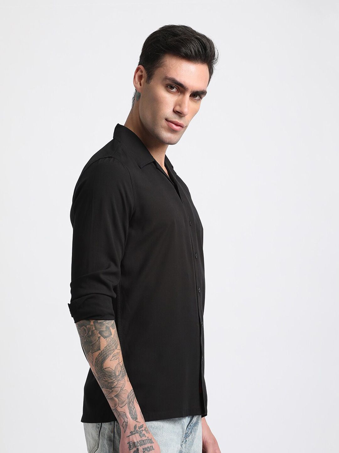 THE BEAR HOUSE Slim Fit Cuban Collar Long Sleeve Casual Shirt