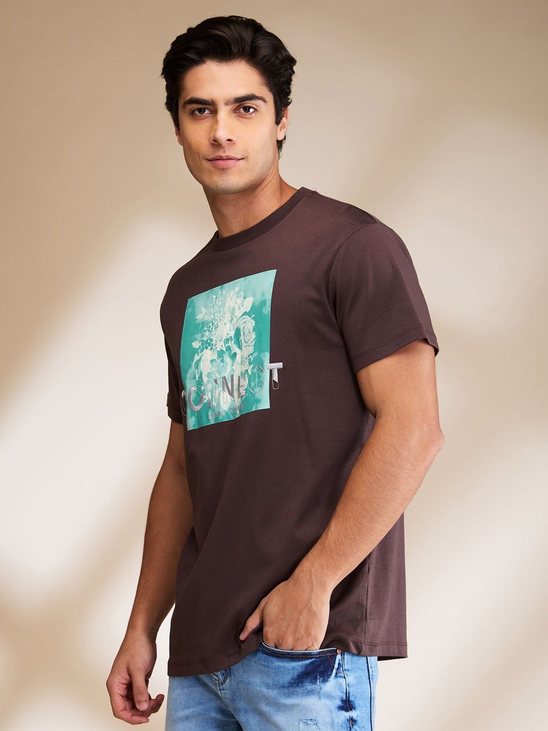 Being Human Men Floral Printed Raw Edge T-shirt
