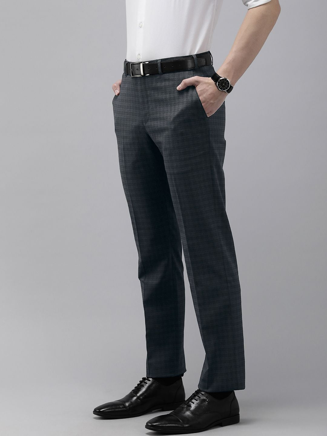 Park Avenue Men Checked Smart Fit Mid-Rise Formal Trousers