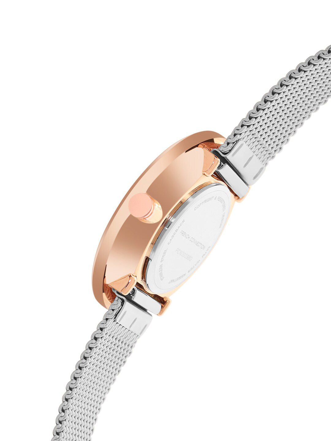 French Connection Women Grey Embellished Dial & Grey Stainless Steel Bracelet Style Straps Analogue Watch