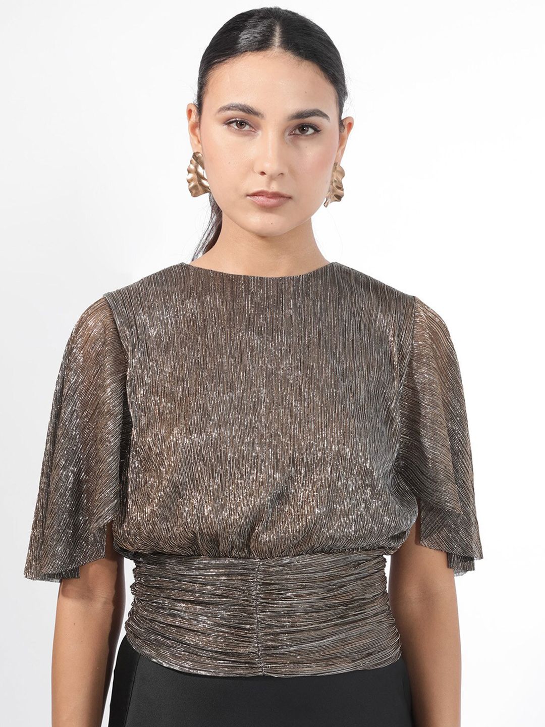 RAREISM Embellished Flared sleeves Bling & Sparkly Blouson Top