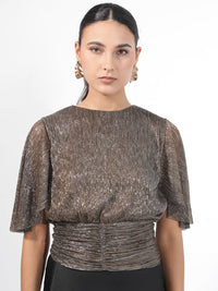 RAREISM Embellished Flared sleeves Bling & Sparkly Blouson Top