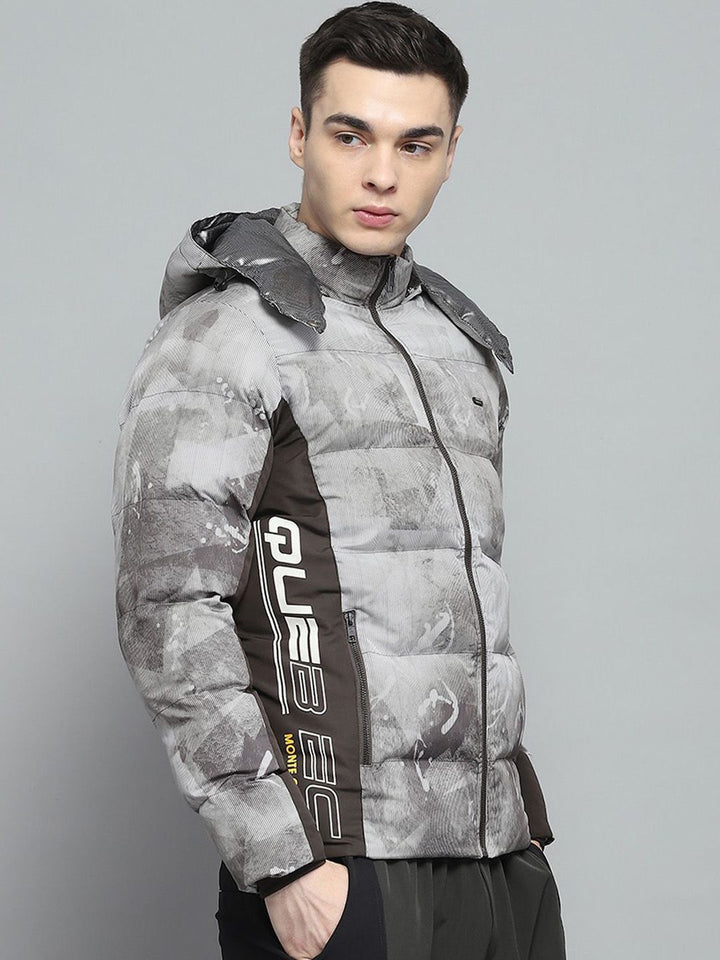 Monte Carlo Men Hooded Abstract Printed Casual Puffer Lightweight Jacket