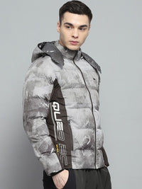 Monte Carlo Men Hooded Abstract Printed Casual Puffer Lightweight Jacket