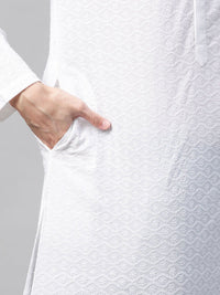 See Designs Men White Ethnic Motifs Chikankari Embroidered Straight Kurta