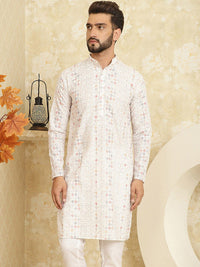 SOJANYA Geometric Embroidered Mandarin Collar Straight Pure Cotton Kurta