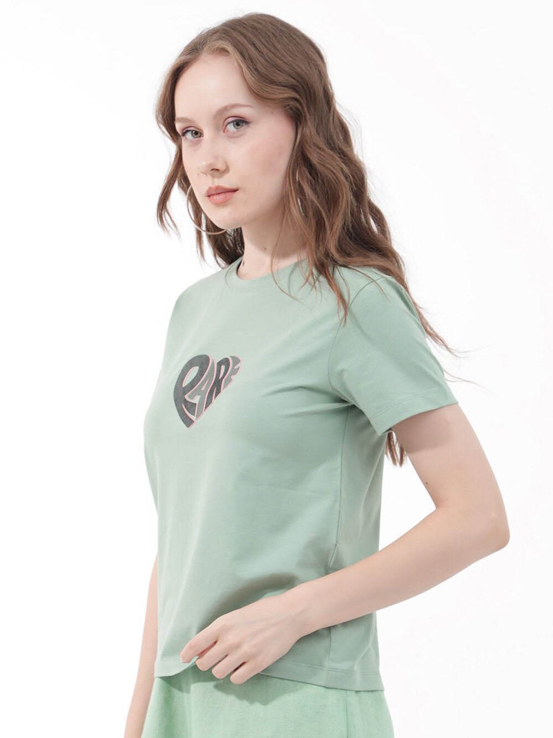 RAREISM Ciara Typography Printed Round Neck Cotton Casual T-shirt