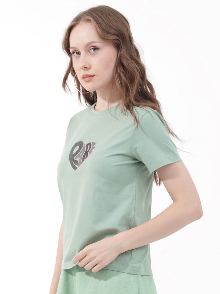 RAREISM Ciara Typography Printed Round Neck Cotton Casual T-shirt