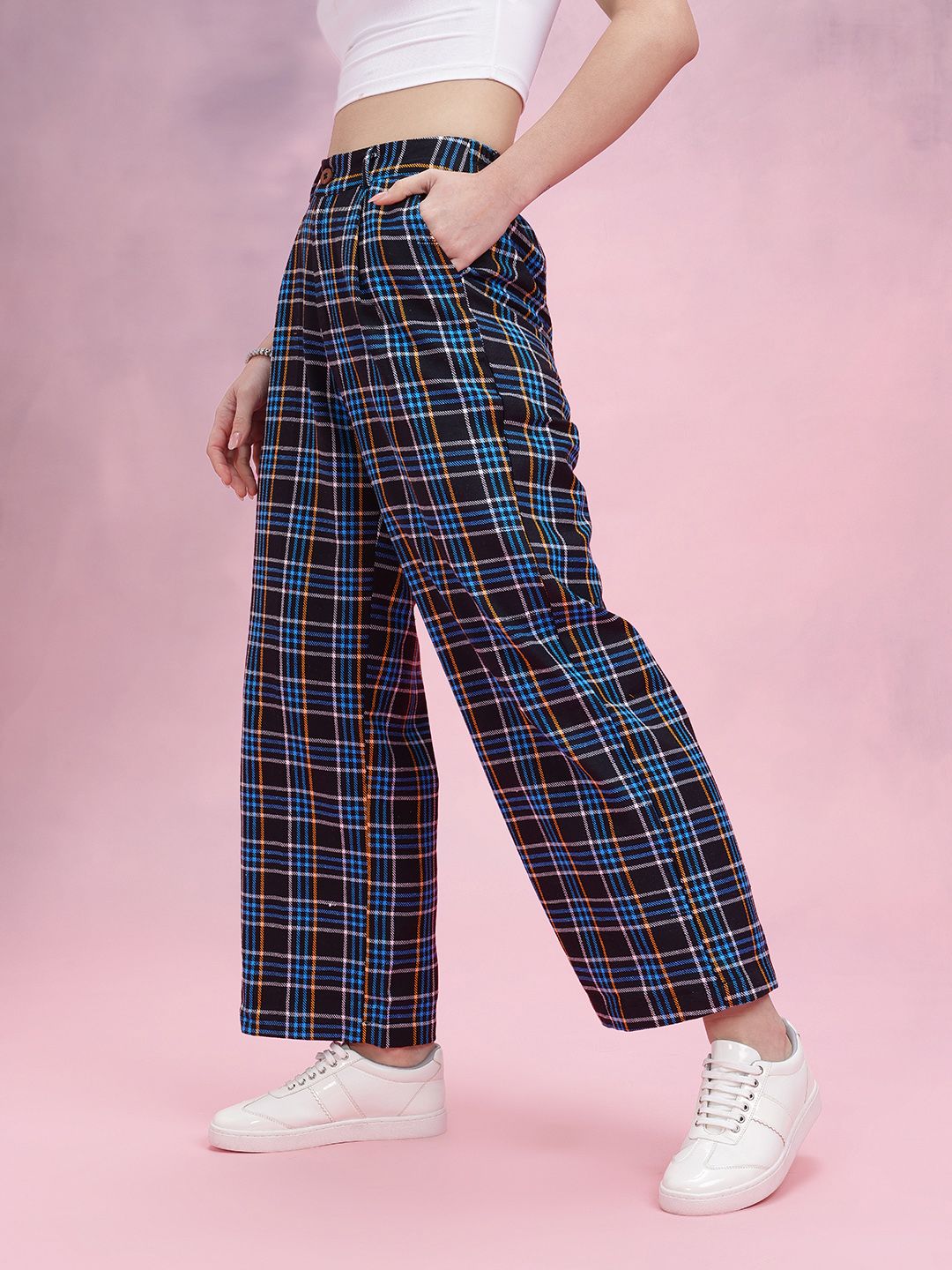 DressBerry Women Checked Pleated Trousers