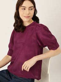 DressBerry Solid Puff Sleeves Top