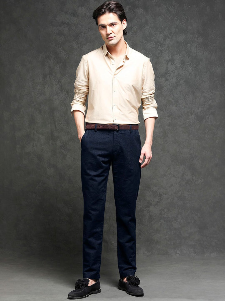 RARE RABBIT Men Jeck-2 Mid-Rise Slim Fit Cotton Trouser