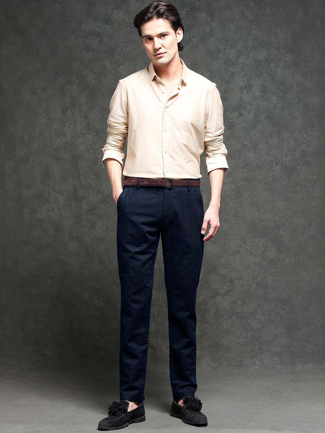 RARE RABBIT Men Jeck-2 Mid-Rise Slim Fit Cotton Trouser