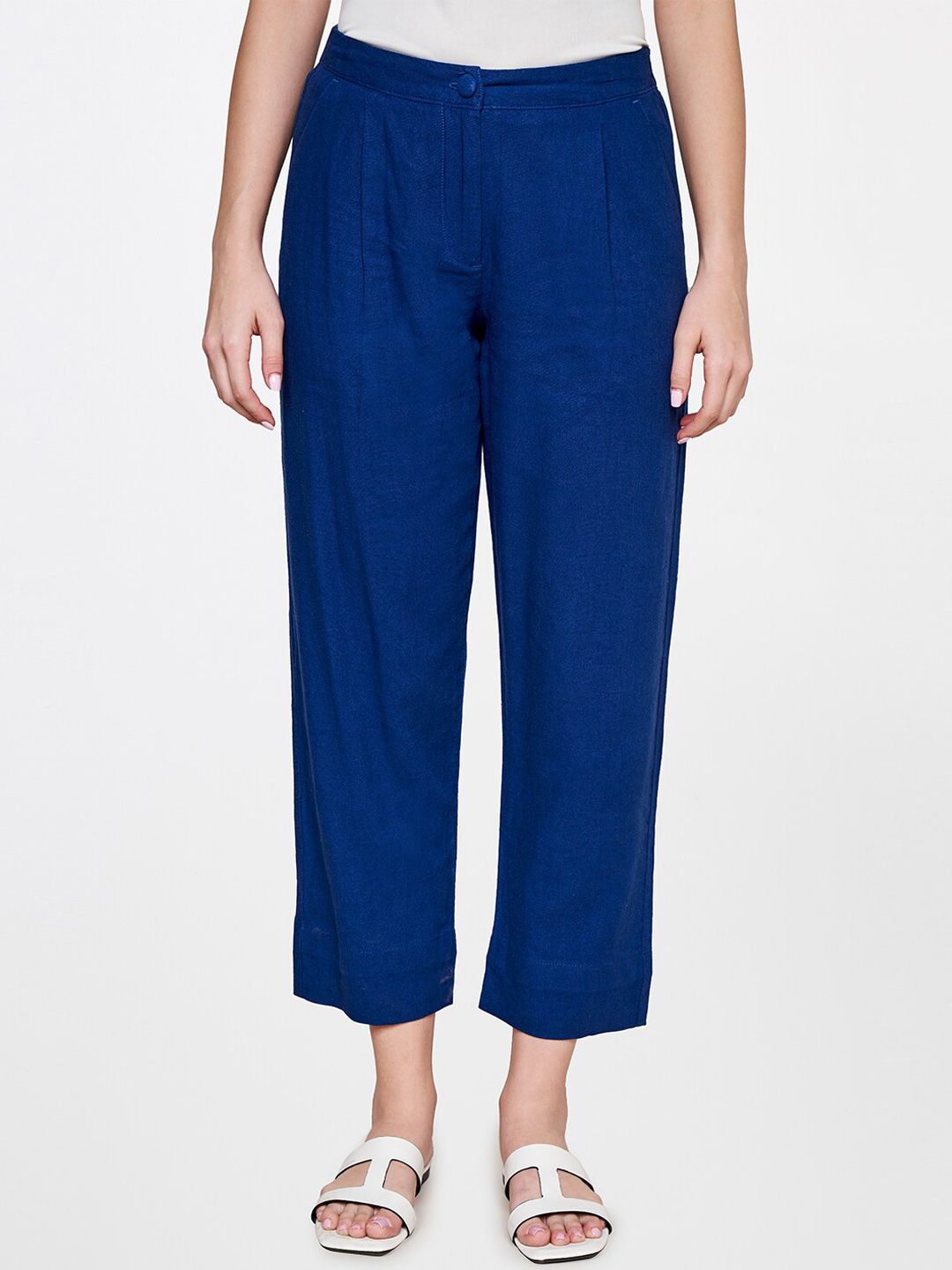 AND Women Straight Fit Mid-Rise Pleated Trousers