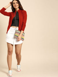 DressBerry Women Red Solid Cardigan Sweater