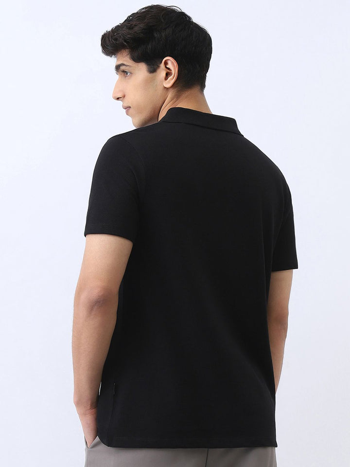 Urbano Fesyen Lelaki Hitam Pepejal Biasa Half Sleeve Cotton Polo T-Shirt