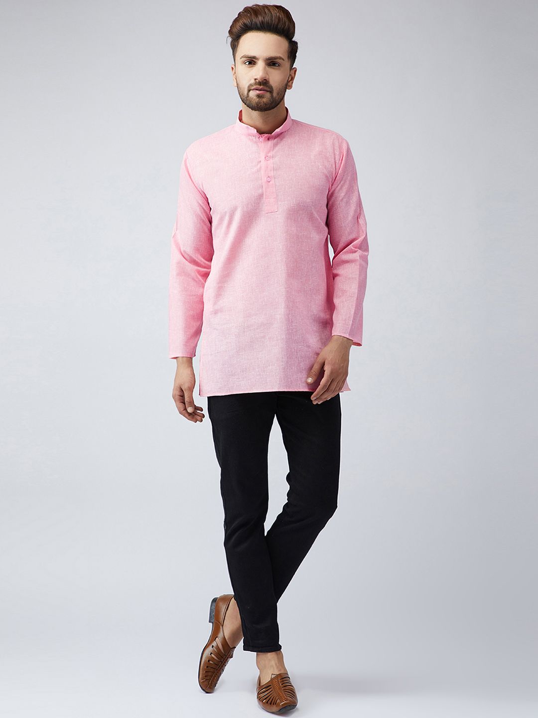 SOJANYA Men Pink Solid Kurta Lurus