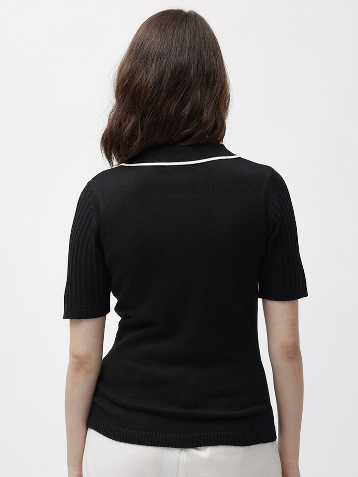 RAREISM Knitted Polo Collar Cotton T-Shirt