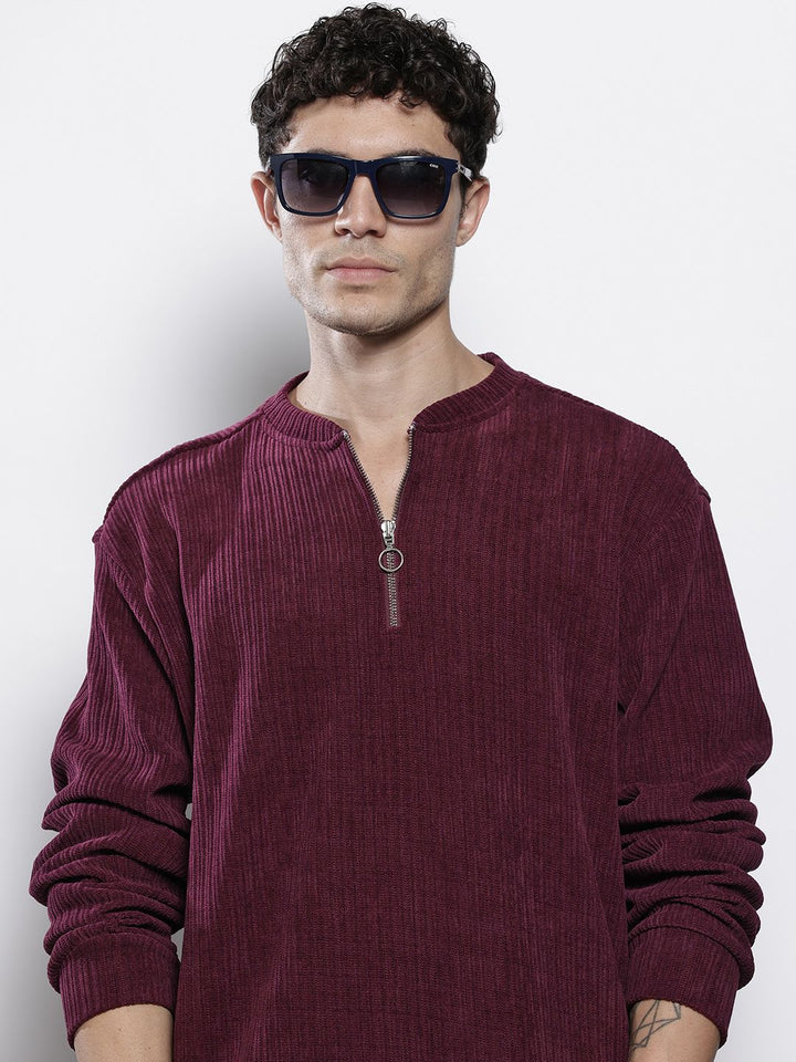 The Indian Garage Co Self Striped Corduroy Relaxed Fit Sweatshirt
