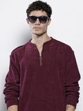 The Indian Garage Co Self Striped Corduroy Relaxed Fit Sweatshirt