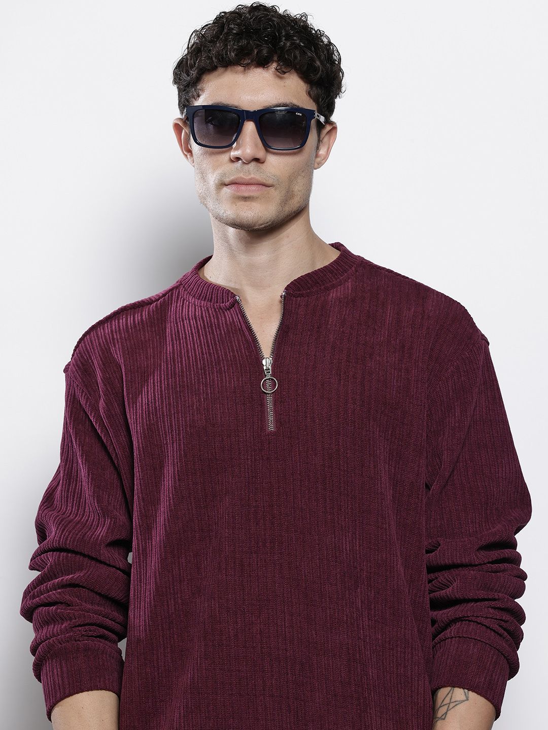 The Indian Garage Co Self Striped Corduroy Relaxed Fit Sweatshirt