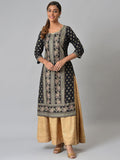 Aurelia Women Black Floral Print Viscose Straight Kurta