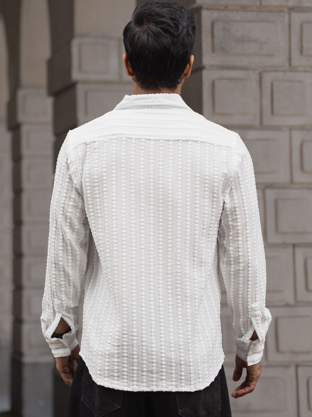 Powerlook Self Design Textured Opaque Casual Shirt