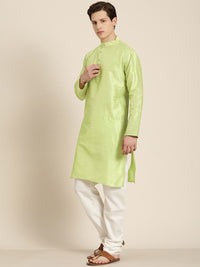 SOJANYA Men Green Striped Kurta with Pyjamas  & Nehru Jacket