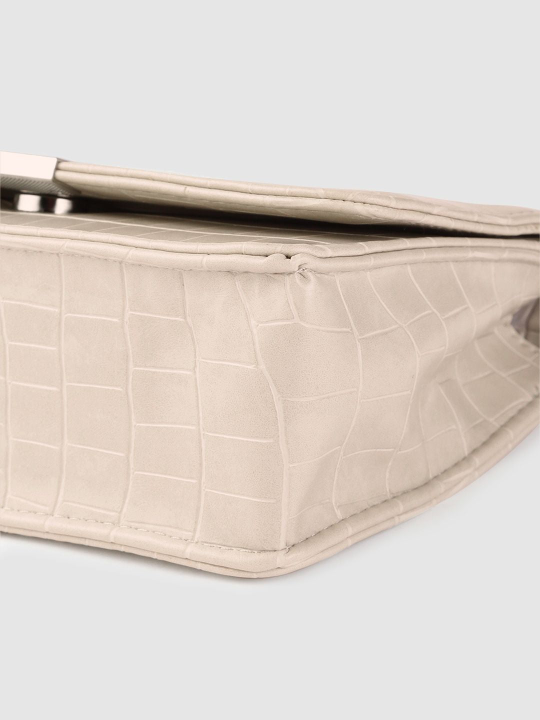 Lino Perros Women Off White Croc Textured Structured Shoulder Bag