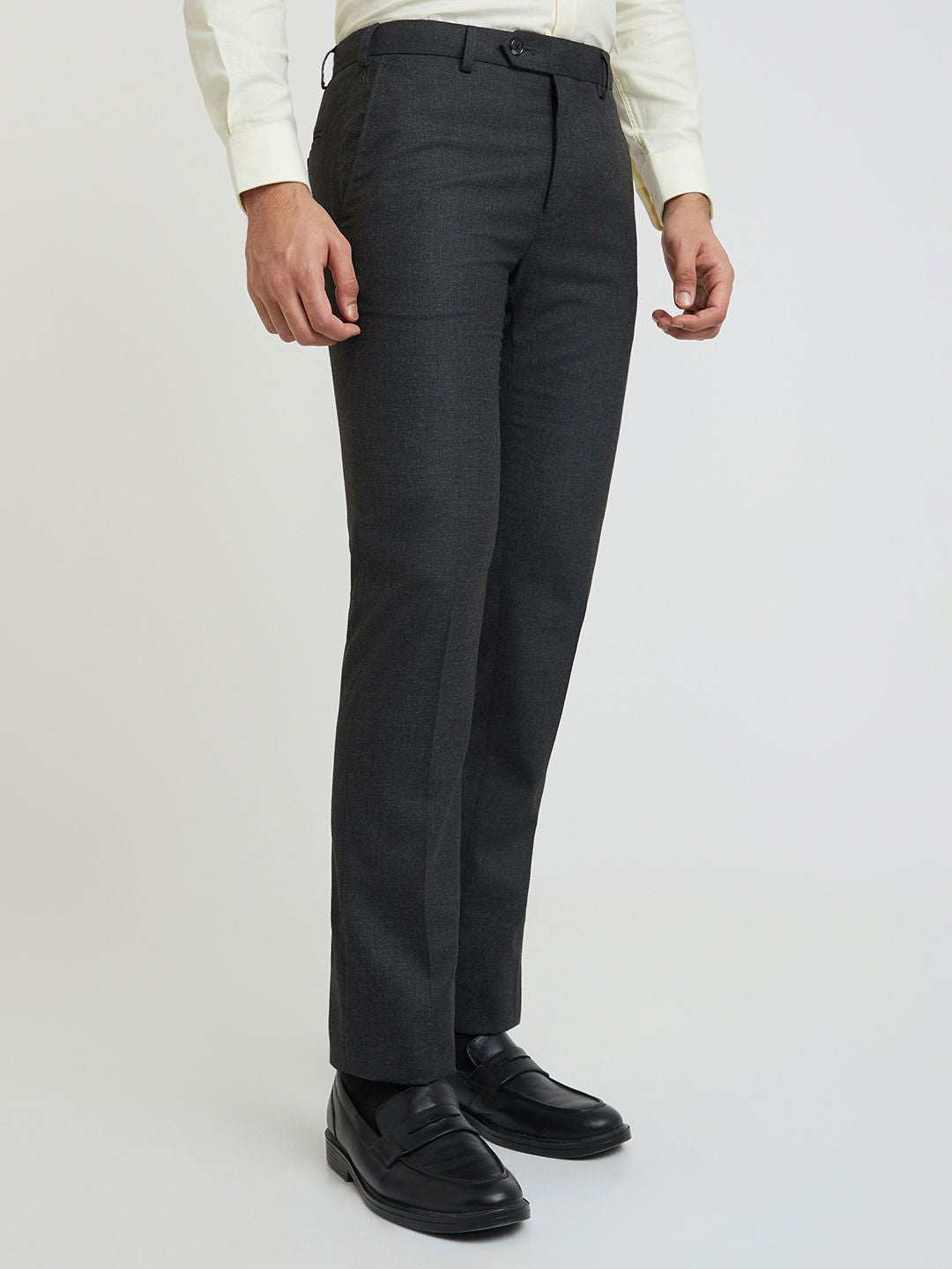 Raymond Men Solid Mid-Rise Slim Fit Formal Trousers