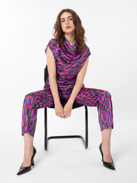 RAREISM Abstract Printed Cowl Neck Extended Sleeves Top
