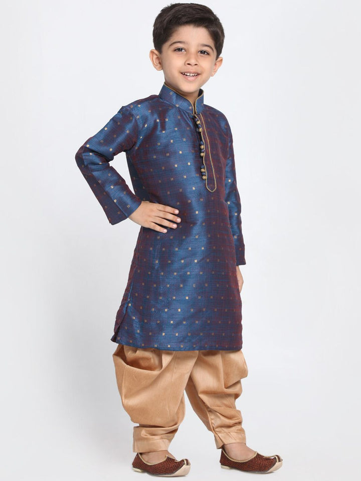 VASTRAMAY Boys Blue Ethnic Motifs Printed Kurta with Dhoti Pants