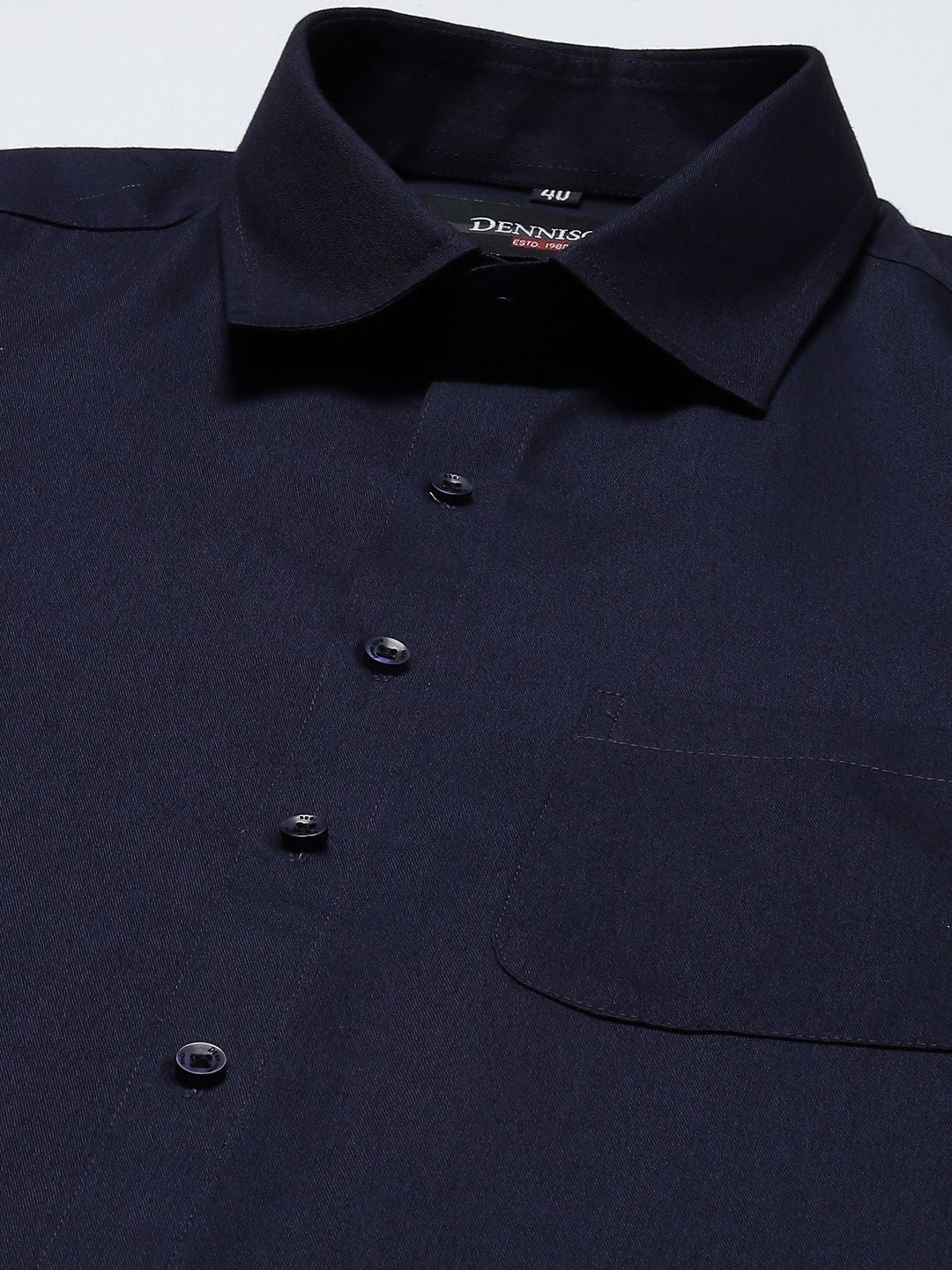 DENNISON Men Navy Blue Solid Smart Cotton Formal Shirt