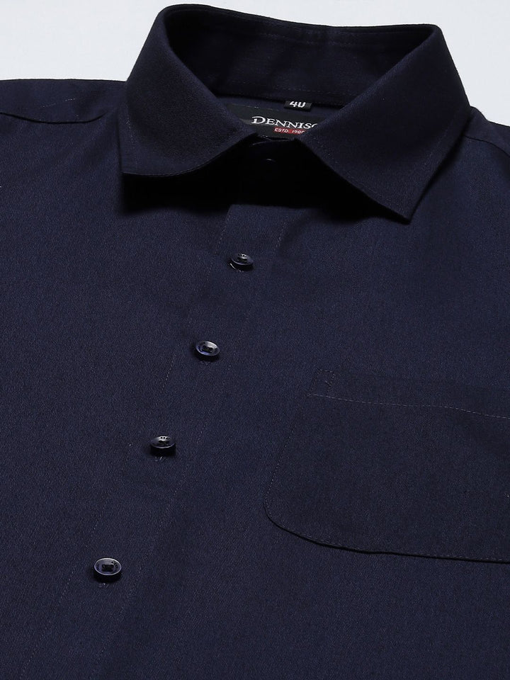 DENNISON Men Navy Blue Solid Smart Cotton Formal Shirt