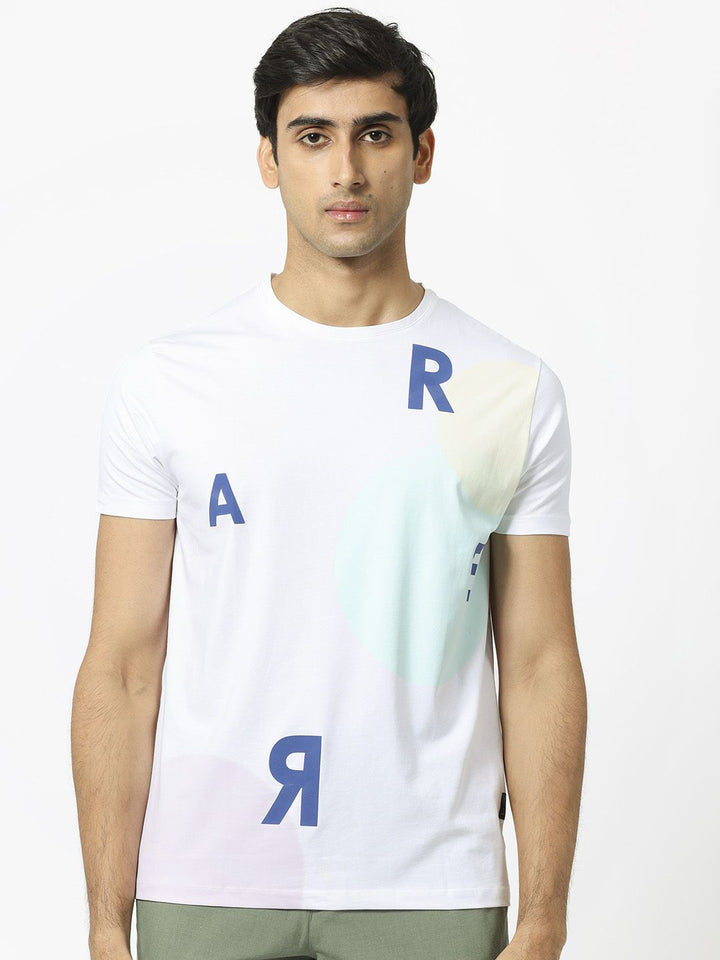 RARE RABBIT Men Enders Typography Printed Cotton Slim Fit T-Shirt