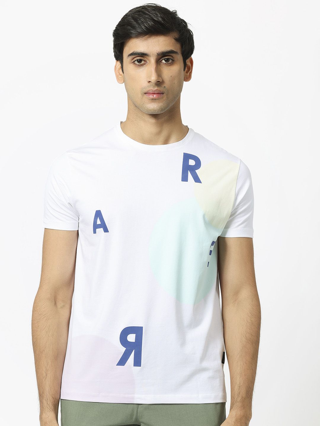RARE RABBIT Men Enders Typography Printed Cotton Slim Fit T-Shirt