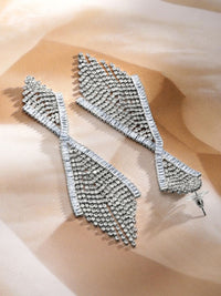 Rubans Rhodium-Plated Brass Crystal Studded Classic Drop Earrings