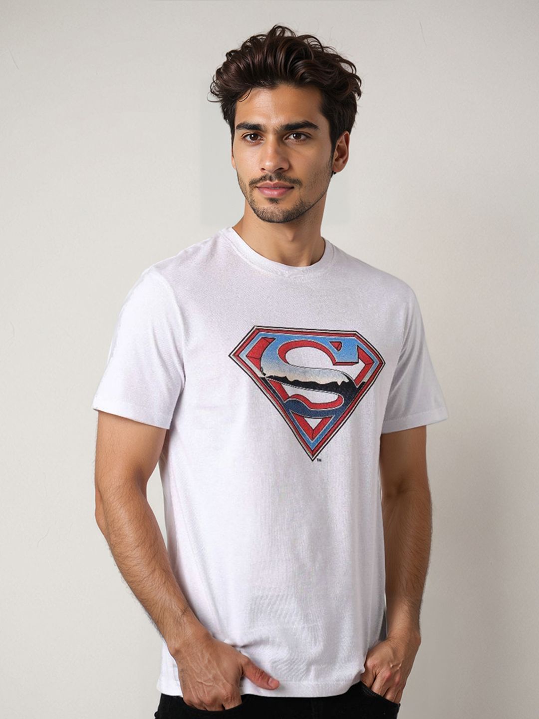 The Indian Garage Co Men Superman Graphic Printed Round Neck Cotton Slim Fit T-shirt