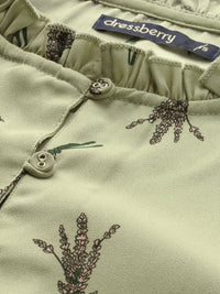 DressBerry Olive Green Floral Shirt Style Top