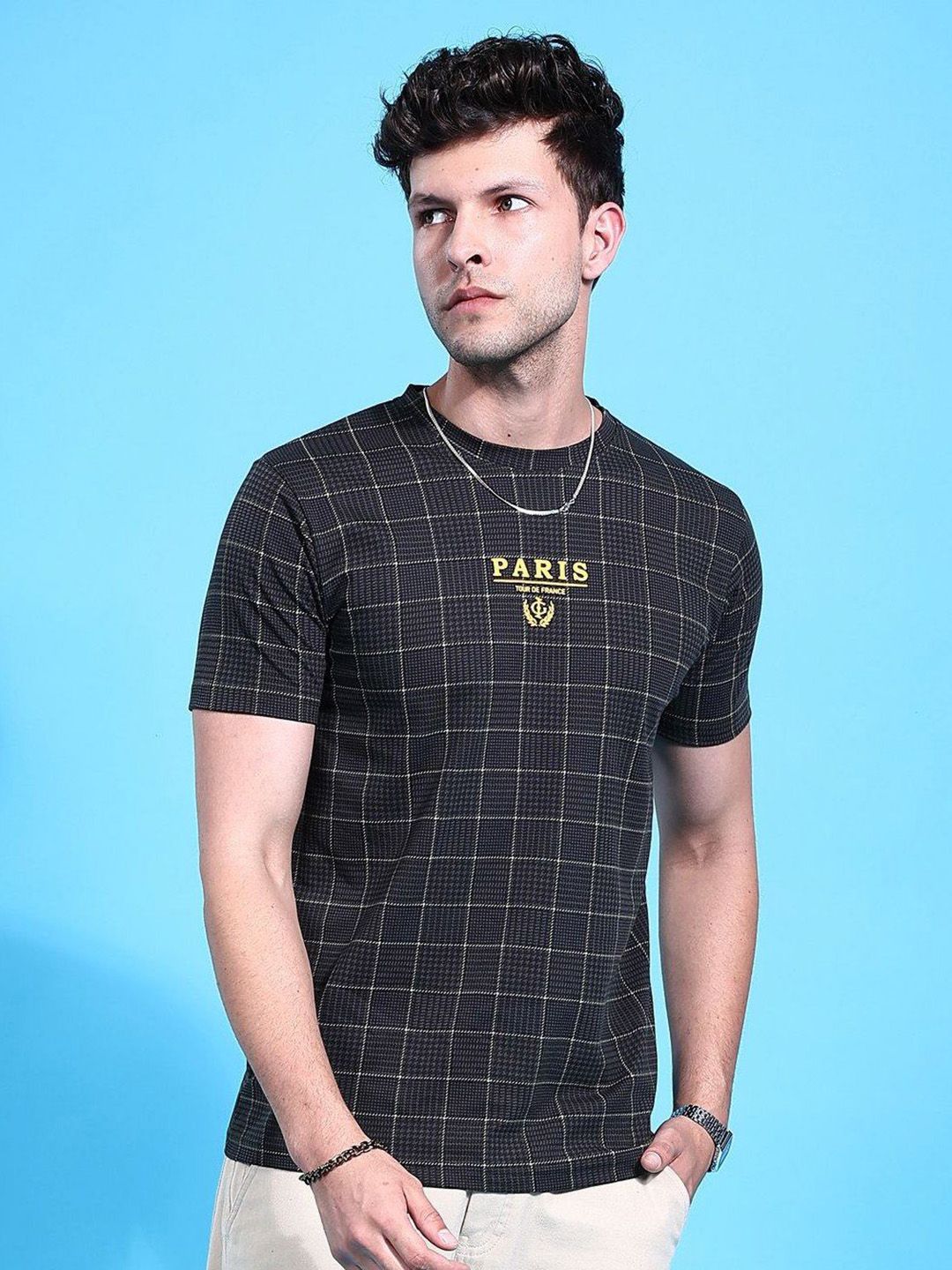The Indian Garage Co Men Checked Monochrome T-shirt