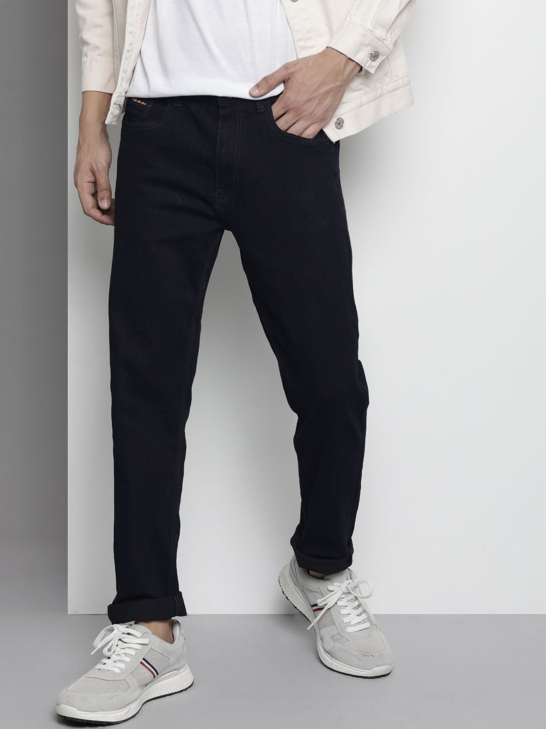The Indian Garage Co Men Navy Blue Skinny Fit Applique Stretchable Jeans