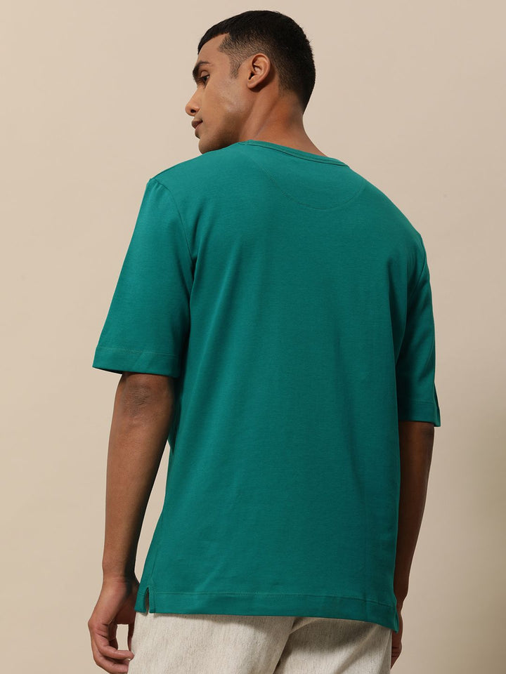 Mr Bowerbird Men Teal Green Pure Cotton Philosophy Oversized T-shirt