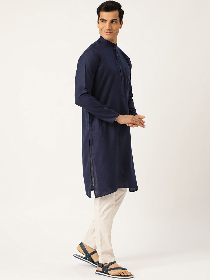 SOJANYA Lelaki Navy Blue Solid Kurta Lurus