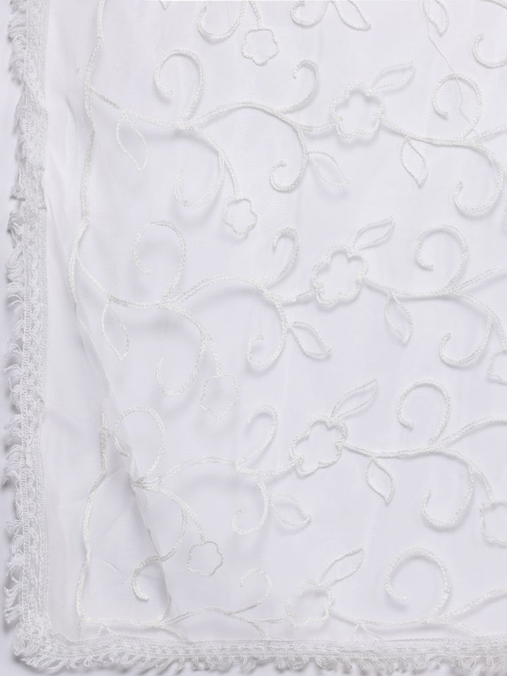 Varanga Floral Embroidered Thread Work Kurta With Trousers & Dupatta