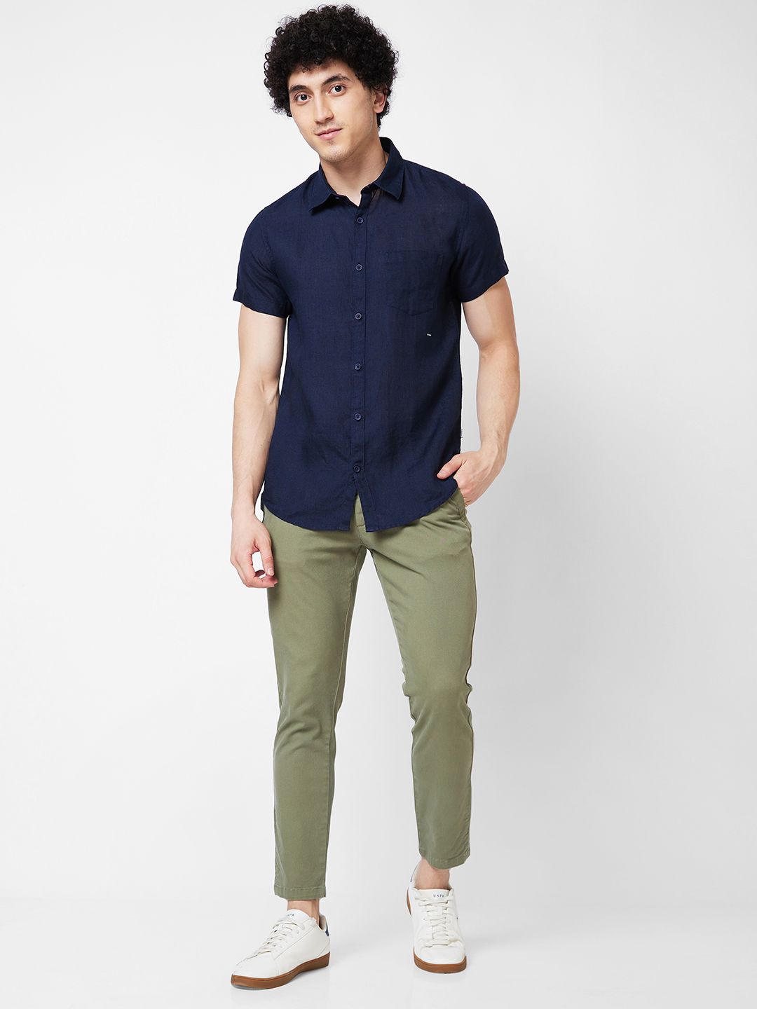 SPYKAR Spread Collar Linen Casual Shirt