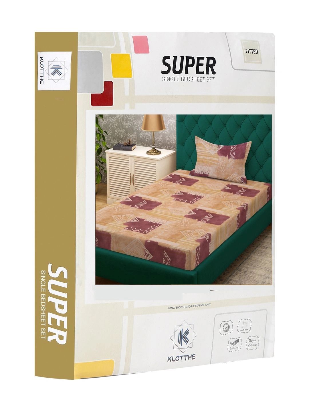 Moda Rapido X KLOTTHE Beige & Warna Peach Geometrik 400 TC Cadar Tempat Tidur Single dengan 1 Sarung Bantal
